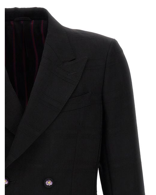 Etro Black Double-Breasted Tailored Blazer for men