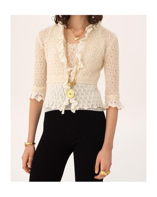 Chloé White Ruffled Cropped Cardigan