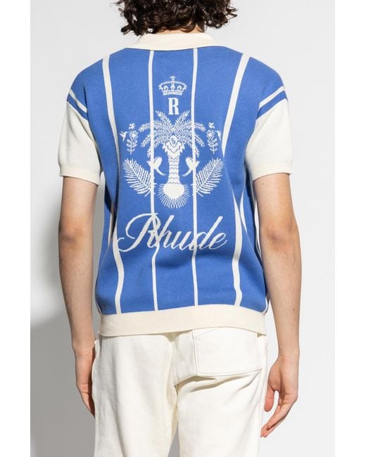 Rhude Blue Logo-Embroidery Striped Polo Shirt for men