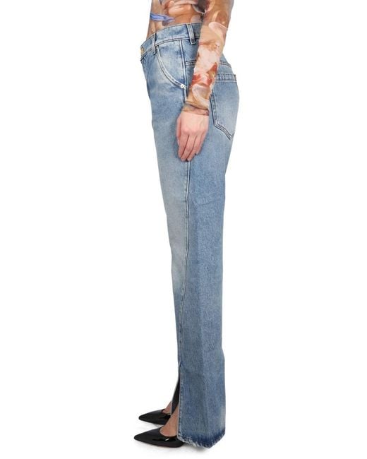 Balmain Blue Front-Slits Bootcut Jeans