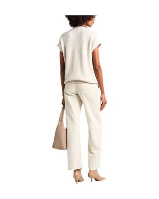 Brunello Cucinelli White Mid-Length V-Neck Short Sleeve Knit Top