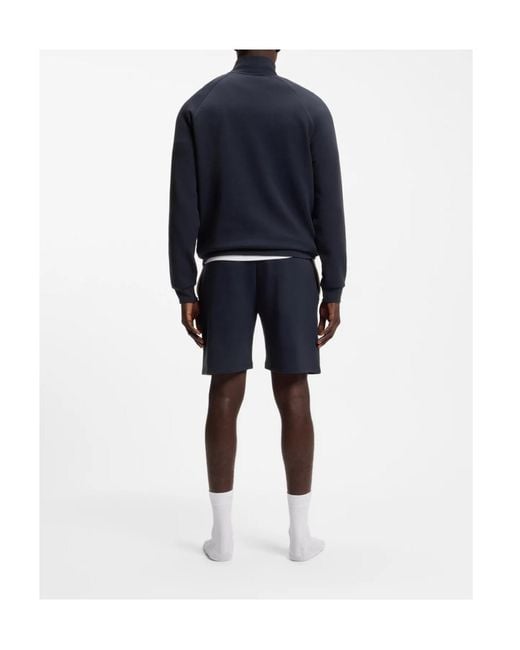 Boss Blue Cotton-Blend Jacket With Metallic Logo for men