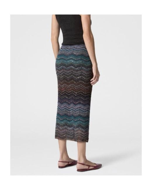 Missoni Blue Tube Viscose Chevron Lamé Long Skirt With Sequins