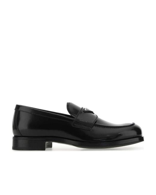Prada Black Logo Plaque Slip-On Loafers for men