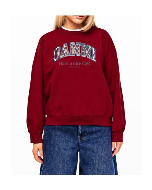 Ganni Red Graphic Crew-Neck Sweatshirt