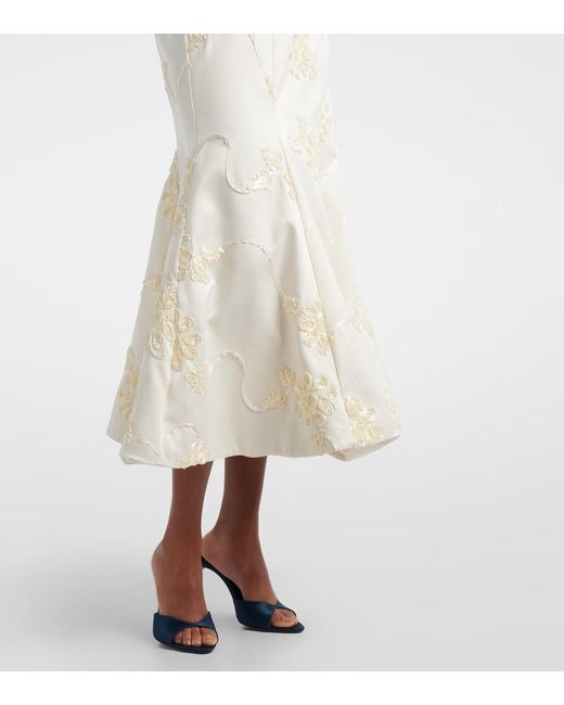 ROTATE BIRGER CHRISTENSEN White Bridal Floral-Appliqué Satin Midi Dress