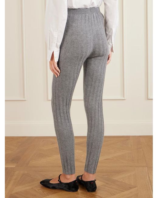 The Elder Statesman Gray Ribbed Cashmere Leggings