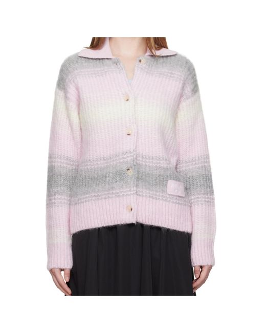 KENZO Pink Speed Stripe' Hairy Knitted Cardigan