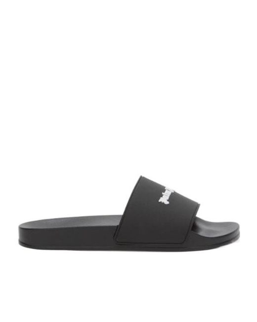 Palm Angels Black Logo Embossed Slippers for men