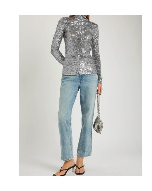 Rabanne Gray Sequin-Embellished Mesh Top