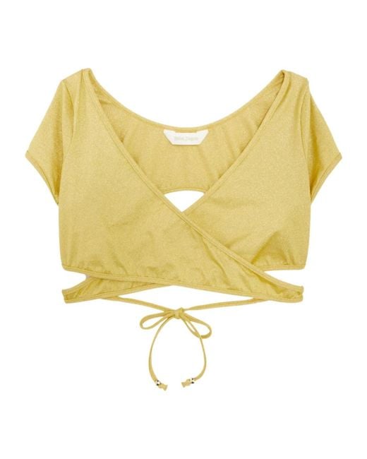 Palm Angels Yellow Wrap-Around Lurex Bikini Top