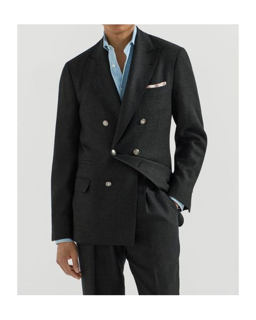 Brunello Cucinelli Black Mouliné Virgin Wool Twill One-And-A-Half Breasted Deconstructed Blazer With Metal Buttons for men