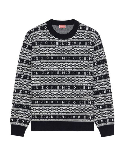 KENZO Gray Logo Jacquard Long-Sleeved Jumper for men