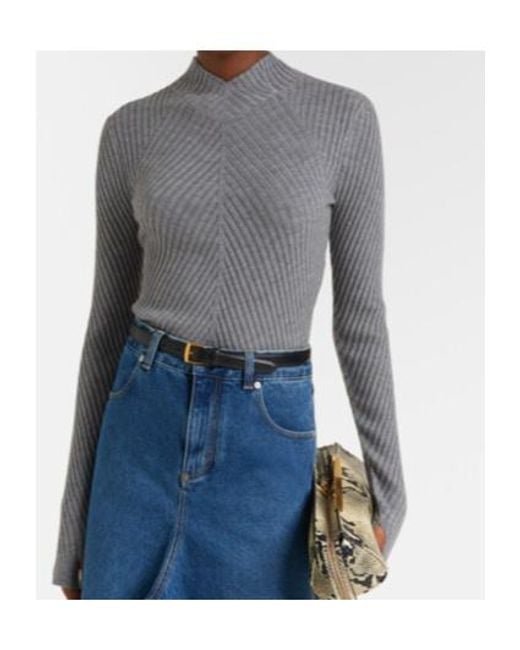 Victoria Beckham Gray High-Necked Knit Sweater