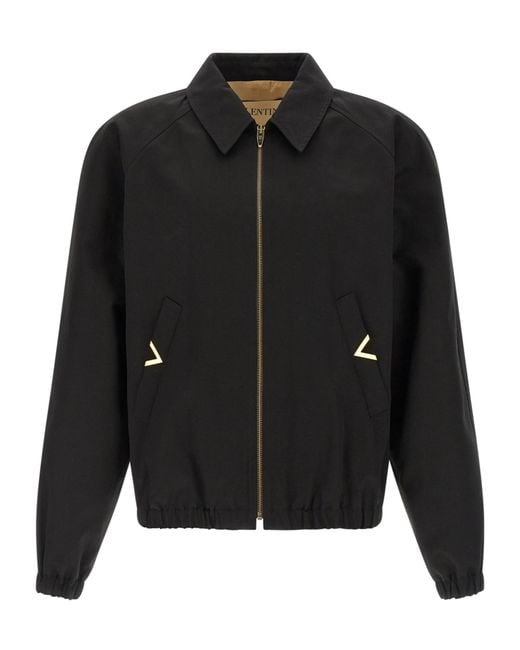 Valentino Black Logo Plaque Zip-Up Bomber Jacket for men