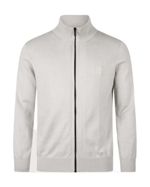 Boss Gray Logo-Patterned Knit Sweatshirt for men