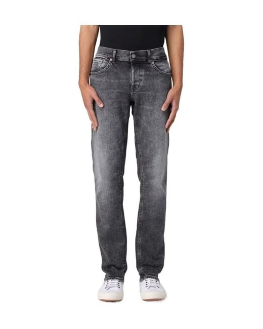 Dondup Gray Denim Trousers With Belt Loops for men