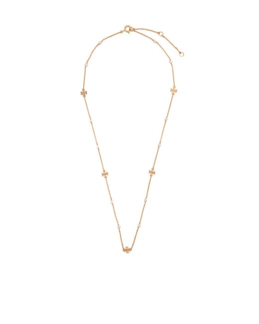 Tory Burch White Classic Logo Collarbone Chain