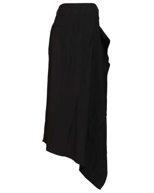 Bottega Veneta Black Ruffled Asymmetric Midi Skirt