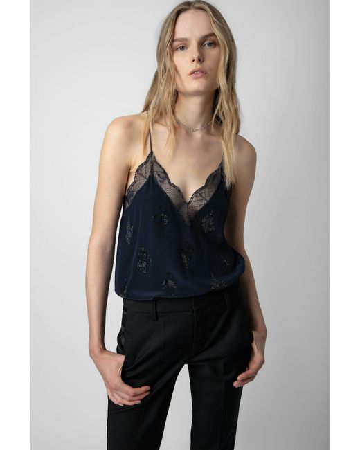 Zadig & Voltaire Blue Christy Lace-Trim Tank Top