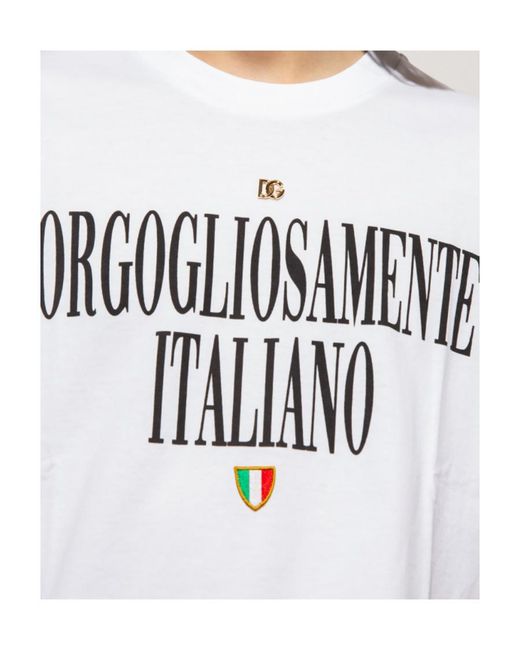 Dolce & Gabbana White Slogan-Print Cotton T-Shirt for men