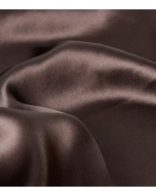 Magda Butrym Brown Lace-Trimmed Silk Satin Scarf