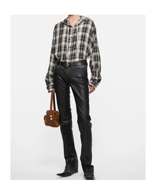 Acne Metallic Hooded Plaid Top