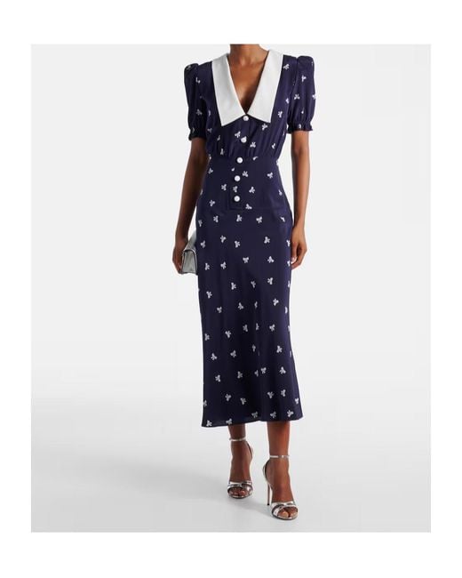 Alessandra Rich Blue Printed Silk Midi Dress
