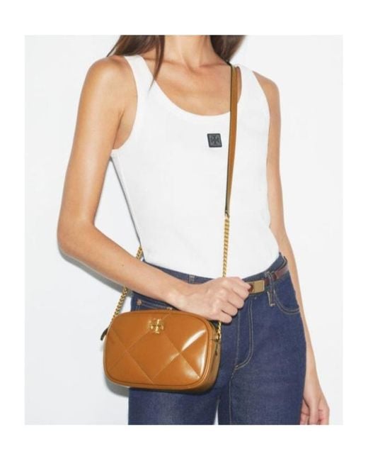 Tory Burch Brown Kira Diamond Quilt Camera Crossbody Bag
