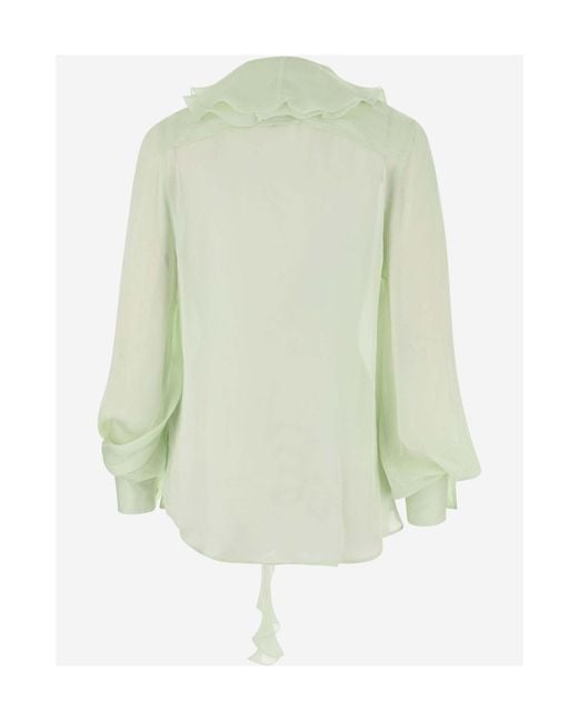 Victoria Beckham Green Ruffled Detailed High-Low Hem Shirt