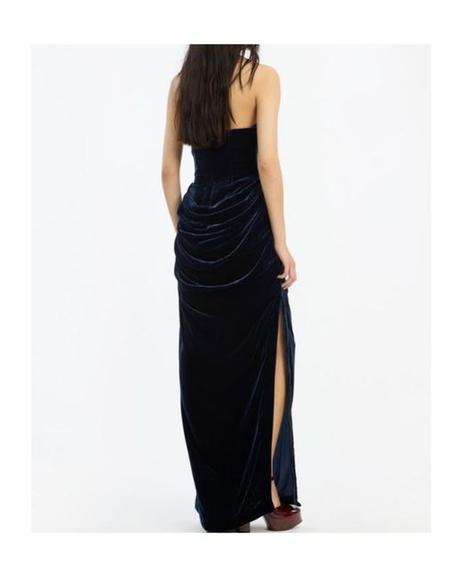 ROTATE BIRGER CHRISTENSEN Blue Velvet Slit Dress