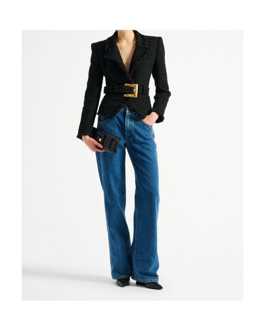 Balmain Black Belted Tweed Jacket
