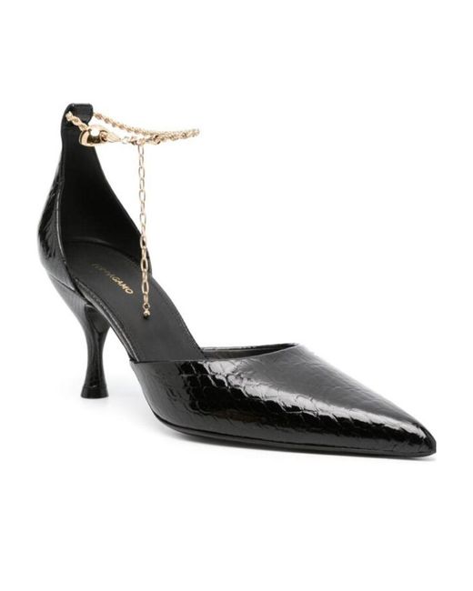 Ferragamo Black Pointed Ankle Chain High Heels