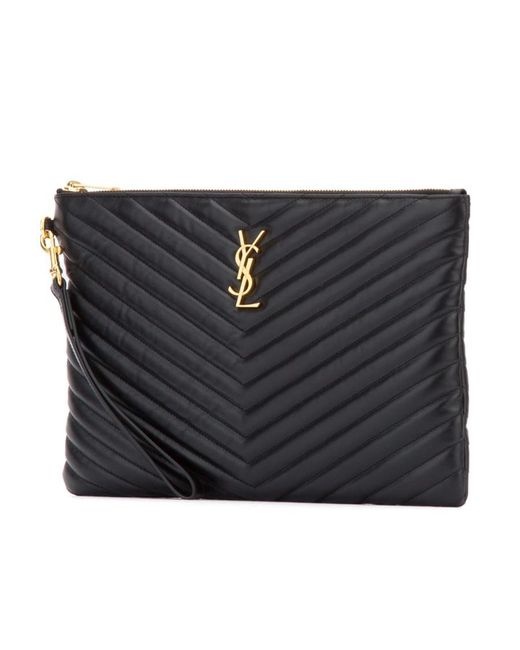 Saint Laurent Black Cassandre Matelassé Quilted Zipped Pouch