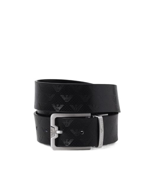 Emporio Armani Black Logo Engraved Buckle Belt for men
