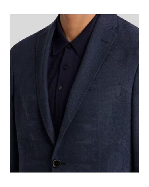 Etro Blue Wool Blazer With Print for men