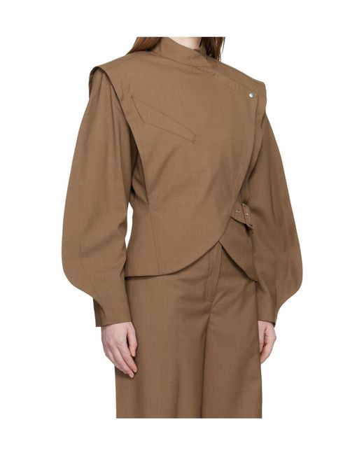Mugler Brown Draped-Shoulder Jacket