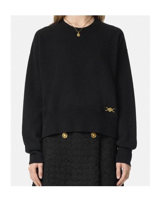 Versace Black Logo-Plaque Crewneck Jumper