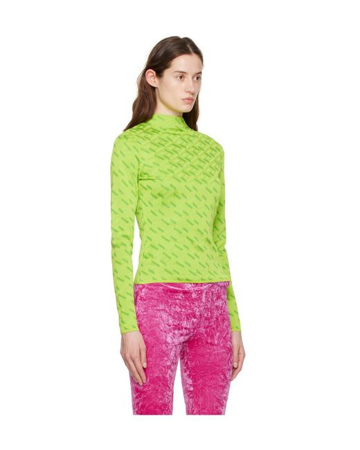 Versace Green La Greca Monogram Long-Sleeve Top