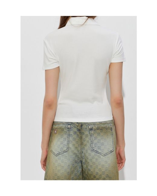 M I S B H V White Logo-Patch Asymmetric-Placket Polo Shirt
