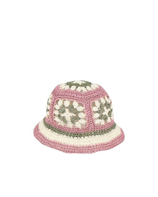 Tory Burch Pink Multi-Color Woven Straw Bucket Hat