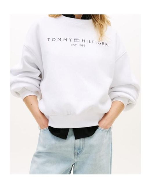 Tommy Hilfiger White Logo-Print Sweater