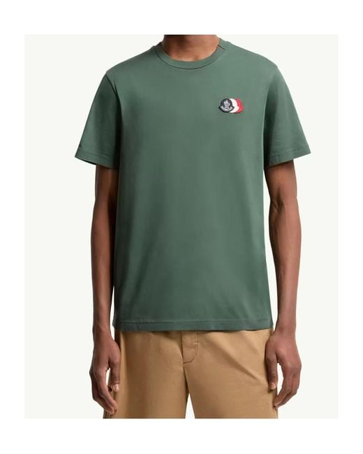 Moncler Green Logo Patch Crewneck T-Shirt for men