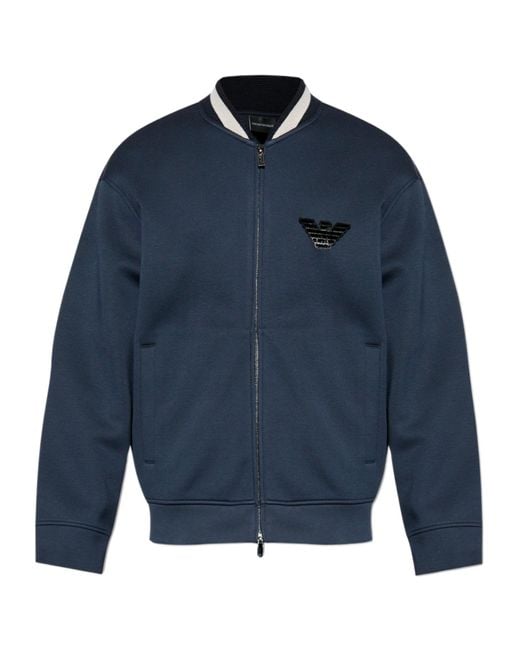 Emporio Armani Blue Eagle Patch Double-Jersey Zip-Up Sweatshirt for men