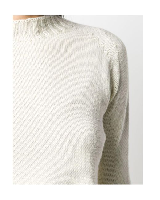 Drumohr White Long Sleeves, High Neck, Ribbed Trim, Straight Hem