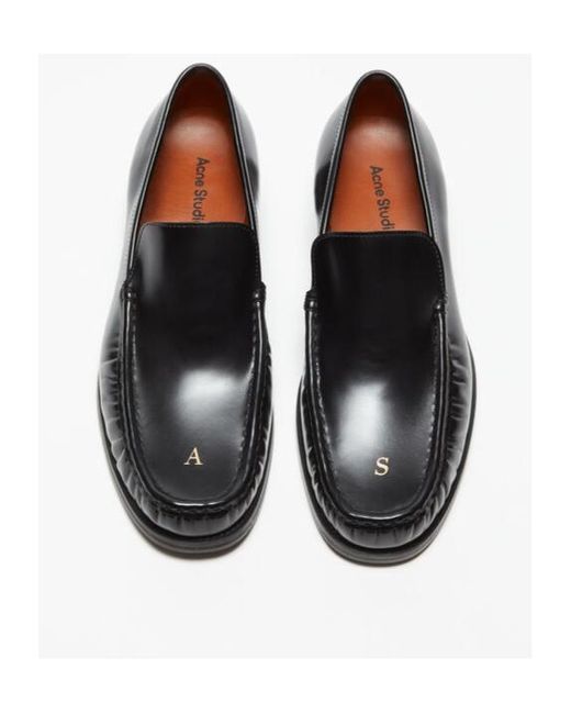 Acne Black Logo Detailed Round Toe Loafers for men
