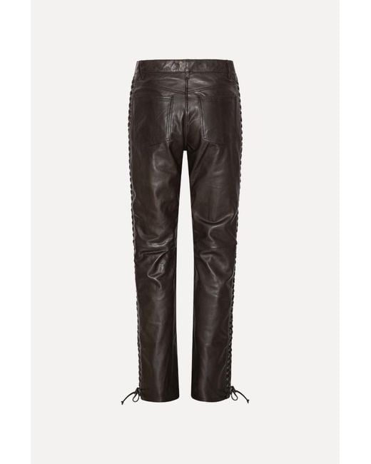 ROTATE BIRGER CHRISTENSEN Gray Straight-Leg Laced-Detail Leather Pants