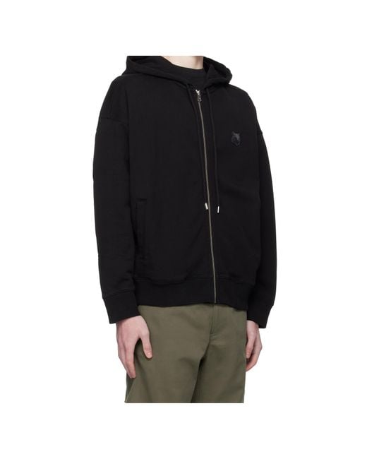 Maison Kitsuné Black Maison Kitsuné Fox Head Zipped Oversized Hoodie for men