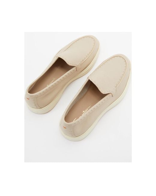 Santoni Natural Round Head Loafer Shoes