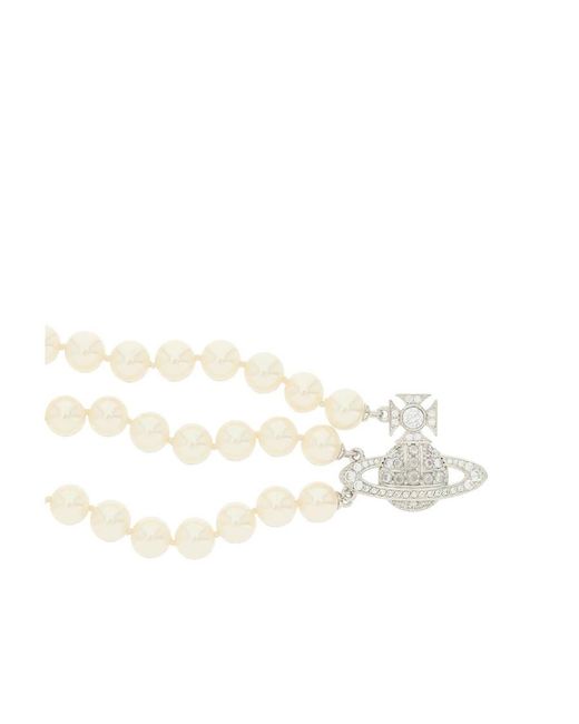 Vivienne Westwood White Three-Row Orb Choker Necklace